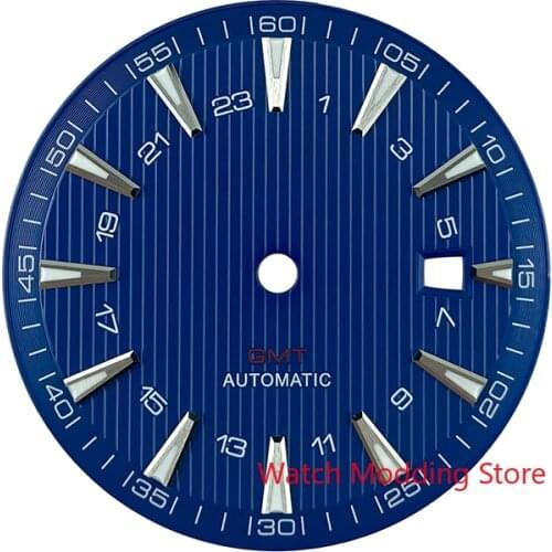 33.2mm GMT Watch Dial Parts AT 150M Sailboat Splint Texture For Mingzhu DG3804 Blue Luminous Black/Blue/White Wristwatch Plate