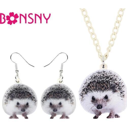Bonsny Acrylic Cartoon Hedgehog Necklace Earrings Jewelry Sets Cute Animal For Kids Girls Teens Charms Party Gift Decoration