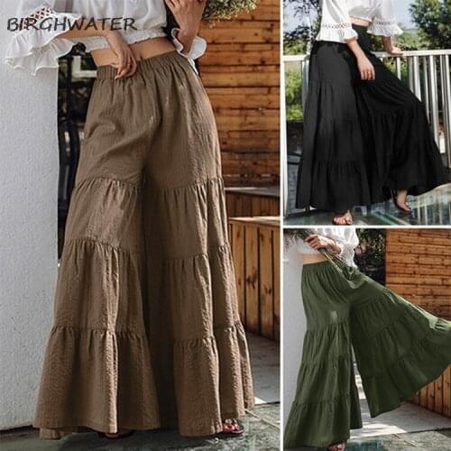 Womans Pants Vintage Women Splicing Wide Leg Trousers Summer Solid Casual Elastic Waist Long Pants