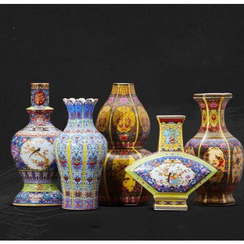 Jingdezhen Palace Ceramic Vase Figurines Decoration Antique Enamel Crafts Home Livingroom Fengshui Desk Porcelain Accessories