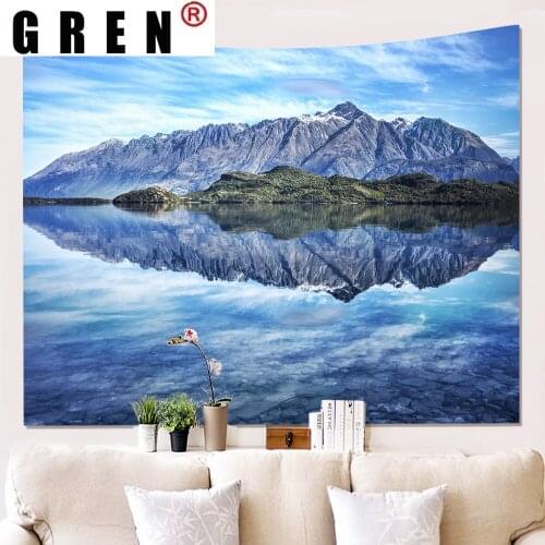 GREN Lake Snow Mountain Landscape Tapestry Hanging Covering Rugs Background Cloth Beach Mat Blanket Art Bedroom Living Home