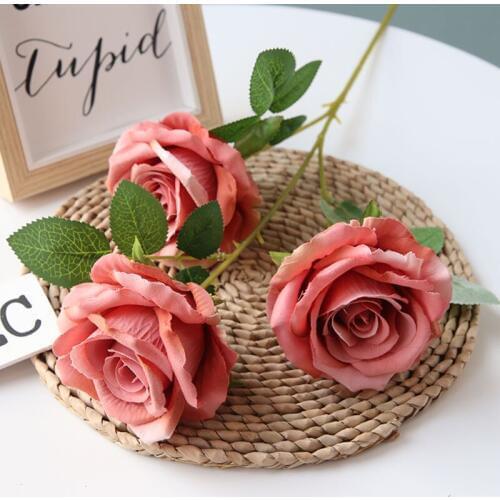 65cm height artificial flower 3 heads artificial rose wholesale fake flower wedding party Christmas home decoration Flower wall