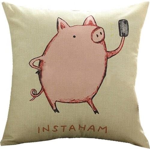 China Factory Photo Custom Pig Printing Linen Cotton Canvas Cushion Cover Linen Cotton Throw Pillow Case