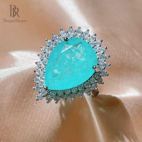 Bague Ringen Luxury 925 Sterling Silver Ring With Water Drop Shape Paraiba Tourmaline Gemstone For Charm Lady silver jewelry