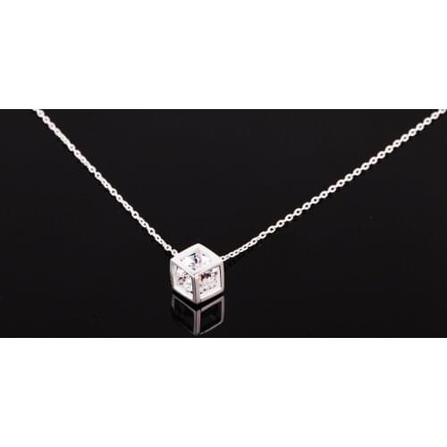 UM US JEWELRY Rhodium Plated Zircon Stone Cube Cut 925 Sterling Silver Necklace
