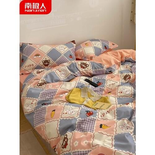 Cotton Bed Sheet Four-Piece Set 100 Cotton Cute Childrens Bedding Dormitory Duvet Cover Three-Piece Set Single Summer 4