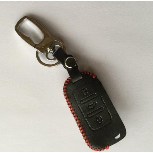 Leather Remote Pocket Cover Flip Key Chain For Volkswagen Caddy Bora Sharan Beetle Tiguan Golf Multivan Touran 3 Button