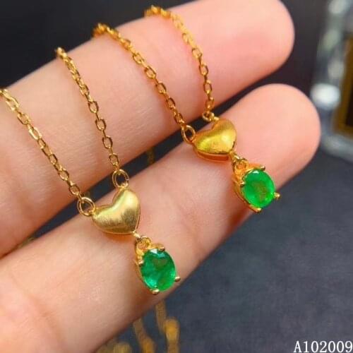 KJJEAXCMY fine jewelry 925 Sterling Silver inlaid natural emerald popular girl new Pendant Necklace support test hot selling