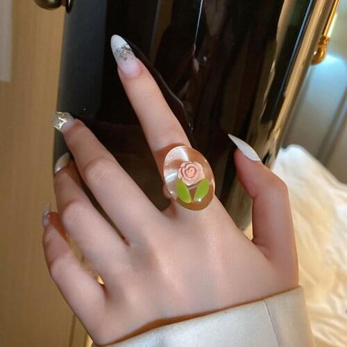 LJLGLY 2021 Trend Fashion korean style Acrylic Vintage Flower Resin Rings for women Aesthetic gift Party Jewelry Accessories