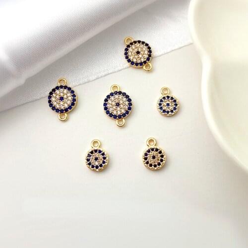 Copper Plated Real Gold Blue Diamond Eye Double Hanging Demon Eye Pendant DIY Jewelry Material