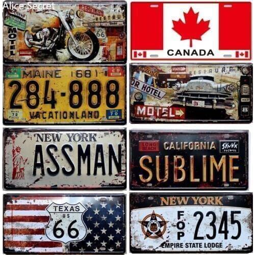 USA Car Metal Plates Car Number License Plate Garage Home Bar Pub Decor Metal Poster Tin Sign Bar Decor Vintage Home Decor signs