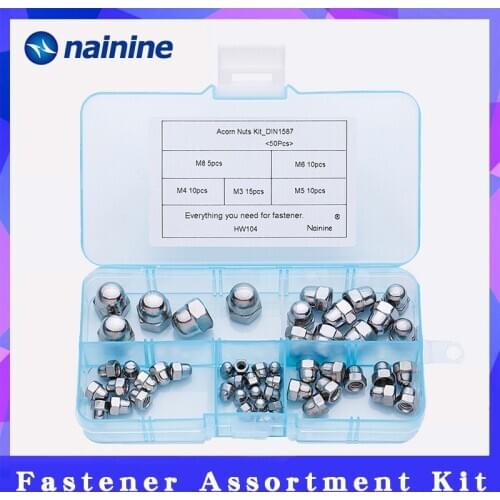 50Pcs/set DIN1587 M3 M4 M5 M6 M8 304 Stainless Steel Cap Nuts Decorative Cover Semicircle Acorn Nut Kit HW104