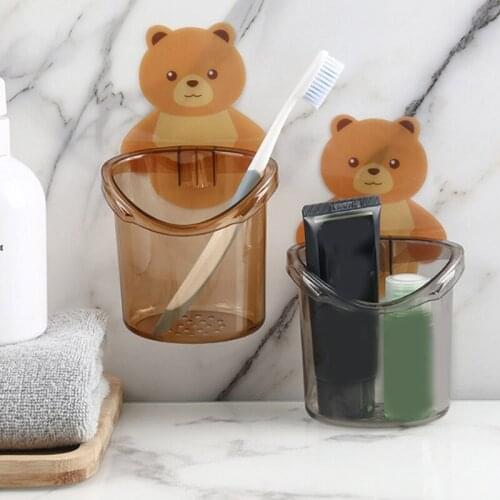 Home Bathroom Toothbrush Holder Wall Mounted Suction Cup Toothpaste Organiser Toothbrush Cup Holder Childrens Toothbrush Holder