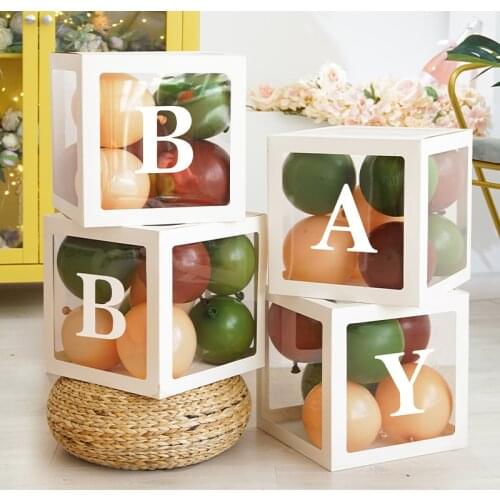 1Pc Kid Birthday Balloon Packing Gift Boxes Letter A-Z Transparent Box Square Cube Wedding Baby Shower Birthday Party Decoration