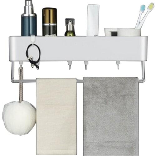 Bathroom Shelf Shower Caddy Organizer Wall Mount Shampoo Rack with Towel Bar No Drilling Kitchen Storage Bathroom Accessories