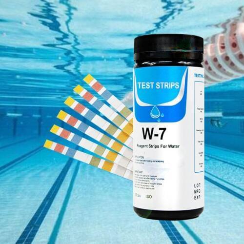 50PCS 7 in 1 Aquarium Fish Tank Water Strips Papers for Testing PH Level Total Alkali Nitrite Residual Chlorine Hardness Bromine