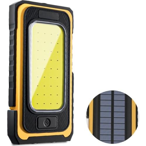 COB Work Light Solar Power Portable Flashlight With Hook Magnet Waterproof Outdoor Solar Panel Camping Light Built-in Battery