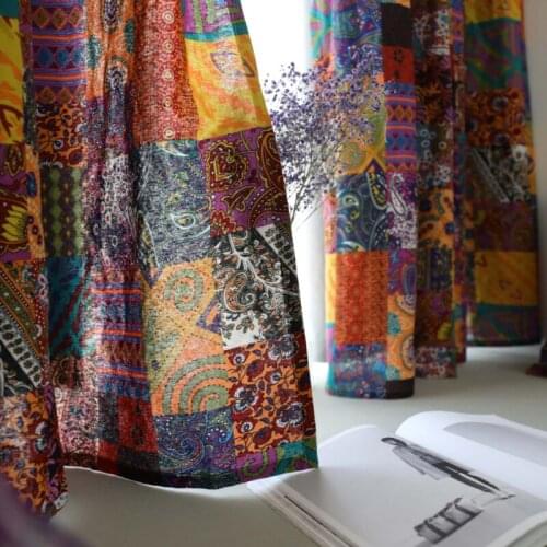 Retro Bohemian Style Curtain Printing Ethnic Style Living Room Study Half Shade Window Cloth Door Curtain Holiday Gift