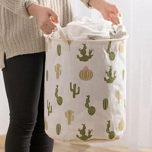 Folding Storage Baskets Waterproof Cotton Linen Laundry Bag Cute Printing Bags Dirty Clothes Basket Kids Toy Household tools