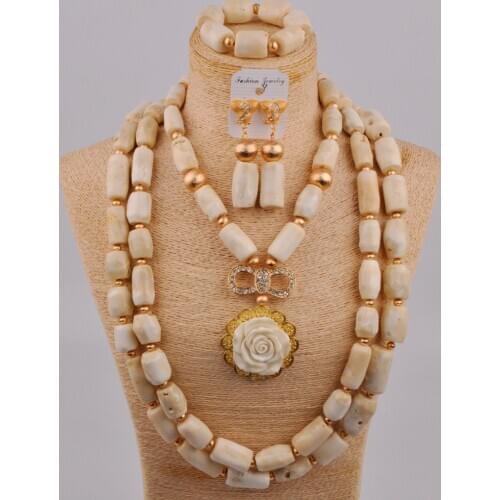 White/Red/Orange Nigerian Wedding Coral Necklace African Beads Jewelry Set 3R-A-3