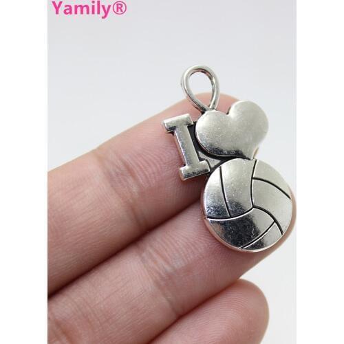 Yamily 15pcs/ volleyball charms 30.8*16.9mm tibetan silver tone I love volleyball charms for diy Jewelry Making