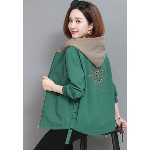 2021 Autumn Winter Womens Coat Hooded Jacket Long Sleeve Zipper Pockets Casual Windbreaker Basic Jacket Outerwear Plus Size 4XL