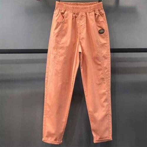 2021 Spring Summer New Korea Fashion Women Elastic Waist Cotton White Pants All-matched Casual Loose Harem Pants Plus Size V343