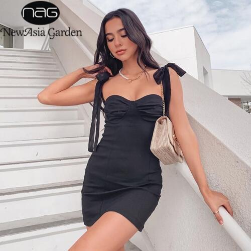 NewAsia Strap Lace Up Elegant Dress Women Off Shoulder Sexy Backless Bodycon Dress Summer Mini Dresses Club Clothes Vestido 2020