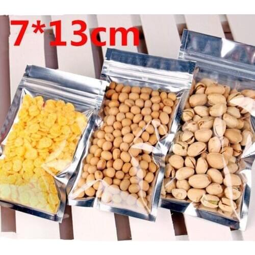 100pcs 7*13cm Aluminum Foil / Clear Reclosable Valve Zipper Plastic Retail Packing Pack Bag, Zip Lock Ziplock Bag Retail Package