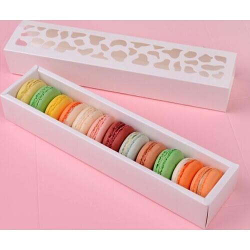 200pcs Luxury White Long Hollow Macaron Box Cupcake Container Chocolates Packing Box Baking Package cookie box SN1003