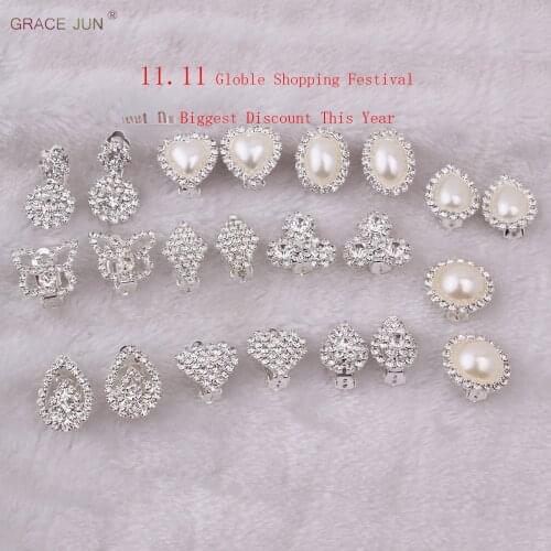 2019 New Style Rhinestone Pearl Round Waterdrop Heart Geometric Clip on earrings Without Pierced for Women Anti-allergy Ear Clip
