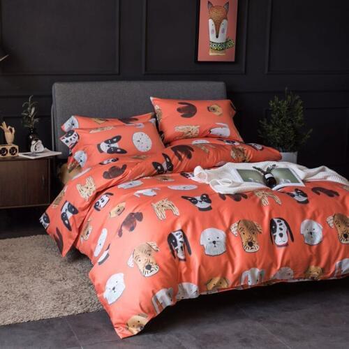 4Pcs 100% Cotton Queen King size Lovely Cartoon Bedding set Animal Duvet Cover Set Bed sheet Pillowcase pink red cat v