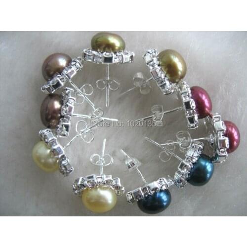 5pairs freshwater pearl coin stud mix-colors earrings wholesale bead egg gift hot multicolor