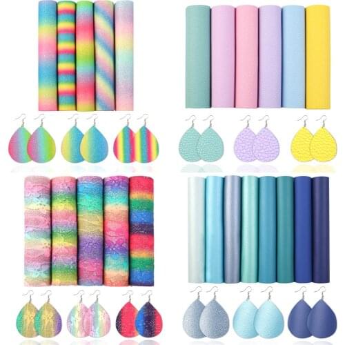 6-10pcs/set A5 15*21cm Rainbow Lychee Glitter Synthetic Leather Set DIY Vinyl for Bows Material Faux Leather Sheets,1Yc9938