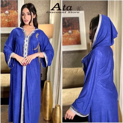 Velvet Kaftan India Pakistan Long Abaya For Lady Muslim Islam Clothing jalabiya Middle Eastern National style hooded Robe