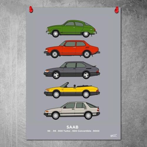 No Frame HD Home Decoration Printing Saab Car Collection Poster Canvas Wall Art Oil Painting Living Room Decor