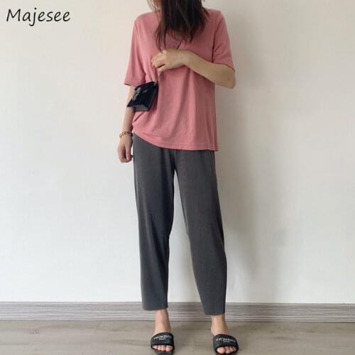 Pants Women Summer Hot Streetwear Bf All-match Simple Trousers Leisure College Style Solid Flat Soft Ladies Fashion Students New