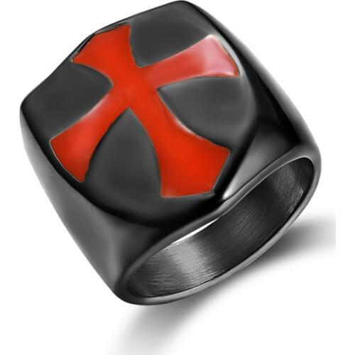 Black Knights Templar Armor Crusader Cross Rings for Men Titanium Stainless Steel Hip Hop Rings Christian Church Jewelry Gift