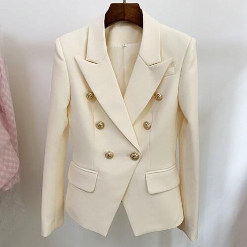 Ivory White Green Blazers Women 2021 New Suit Double-breasted Metal Buckle Slim Work Suit Jackets Blazer High Quality Drop Ship