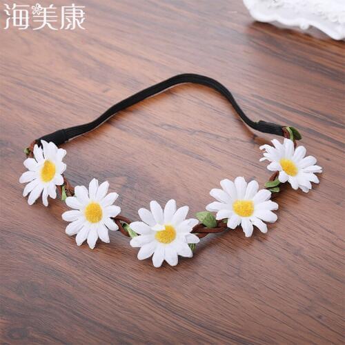 Haimeikang Girls Bohemia Flower Wreath Daisy Garland Elastic Rubber Headband Hawaii Beautiful Hair Accessories For Wedding Part