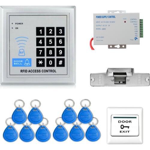 Cheap! Brand NEW Rfid Door Access Control System Kit Set +Strike Door Lock +Rfid Keypad + Exit Button IN STOCK