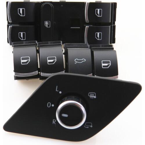 FHAWKEYEQ 6Pcs Chrome Window Master Switch & Rearview Mirror Knob & Glass Rear Trunk Button For Jetta MK6 5ND 959 857 16D959831B