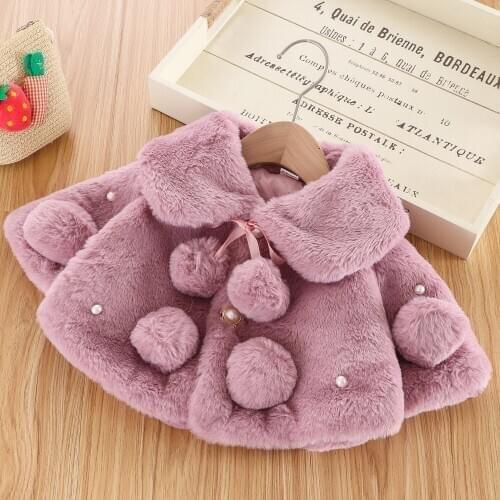 FOCUSNORM Winter Baby Girls Wool Coats Solid Balls Long Sleeve Turn Down Fur Collars Warm Princess Outwear 4 Colors