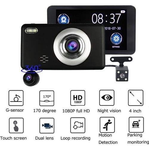 4.0 Full HD 1080P Car DVR 3 Cameras RearView DashCam Video Recorder Auto Camera Vehicle Monitor Detector Registrar Car Camcorder