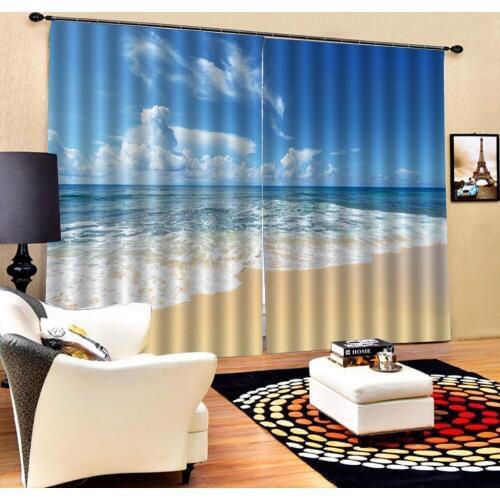 Customized size Luxury Blackout 3D Window Curtains For Living Room beach curtains wave curtain