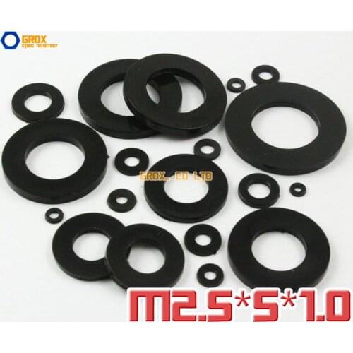 500 Pieces M2.5 x 5 x 1.0mm Black Nylon Flat Washer Insulation Washer