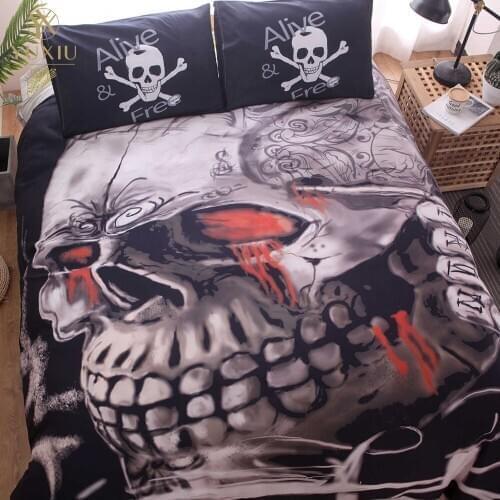 YuXiu Bedding Sets 3D Skull Black Duvet Covers Pillowcases 3Pcs Set Bed Linen Quilt Cover King Queen Full Twin Double Single