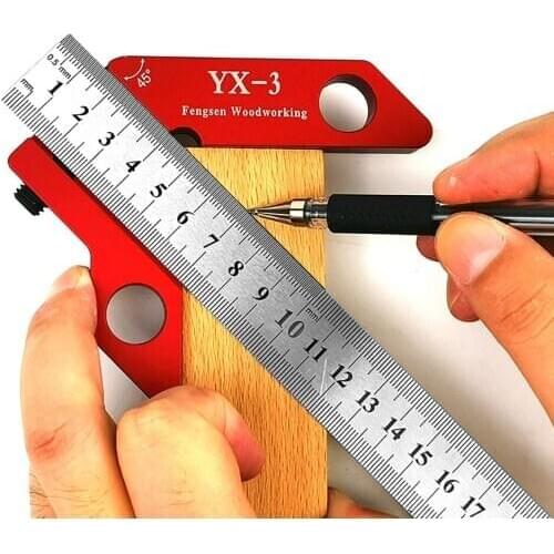 Red Woodworking Scriber Scale Measure Scribing Ruler T-type Hole Ruler Marking Tool Layout Gauge Woodworking Tools