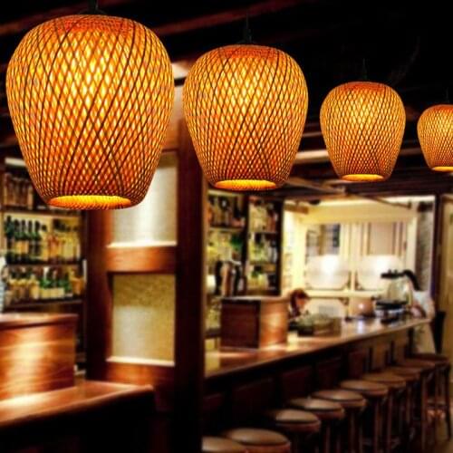 Japanese Style Chandelier Creative Ceiling Lamp Decorative Lamp Rattan Woven Droplight with Light Source Home Decoration