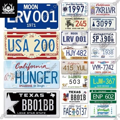 Putuo Decor Classic Mark Licenses Plate Tin Sign Car Number Plaque Metal Sign Decorative Plate for Garage Living Room Wall Decor